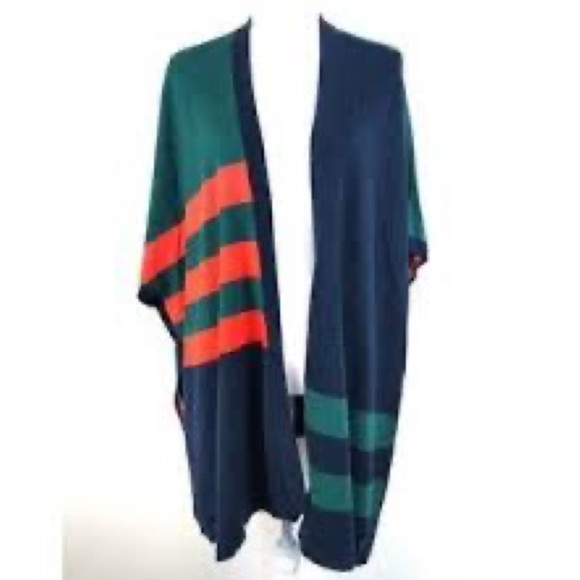 TOMMY HILFIGER Women's Soft Knit Prep Colorblock Design Cardigan Poncho Sweater - Picture 3 of 6